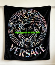 Black and Holographic Versace Medusa Logo Fleece Throw Blanket IMG_1381
